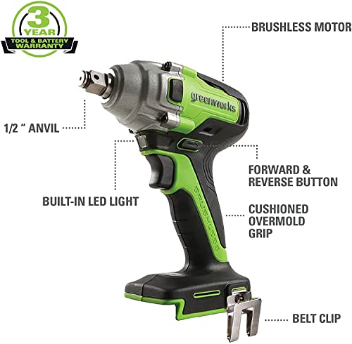 Greenworks 24V Brushless Drill/Driver + Impact Driver, 24V Brushless 1/2-Inch Impact Wrench，（2） 2Ah Usb Battery And Charger Included #TOP3