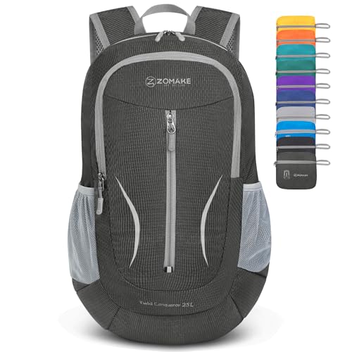 Image of ZOMAKE Ultra Lightweight Packable Backpack 25L, Foldable Hiking Backpacks Water Resistant Small Folding Daypack for Travel(Medium Grey)