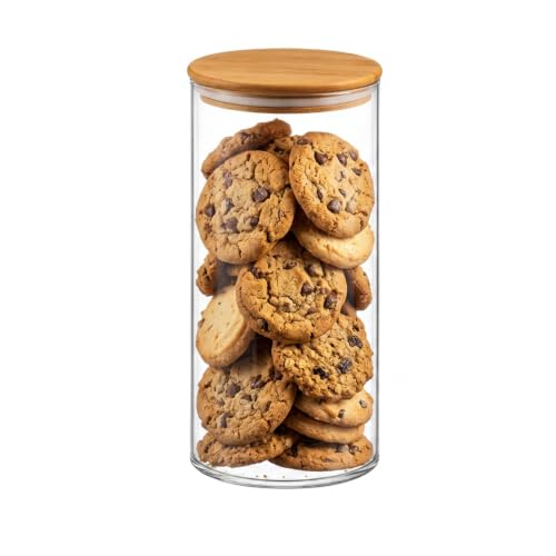 Image of Round Borosilicate Glass Jar with Bamboo Lid, 1500ml (Pack of 1)