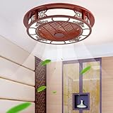 YVAMNAD Chinese Style Invisible Fan Ceiling Lights Chinese Knot Round Fan Light Adjustable Light Color and Wind Speed Ceiling Fan Light Chinese Restaurant Living Room Ceiling Fan with Lights