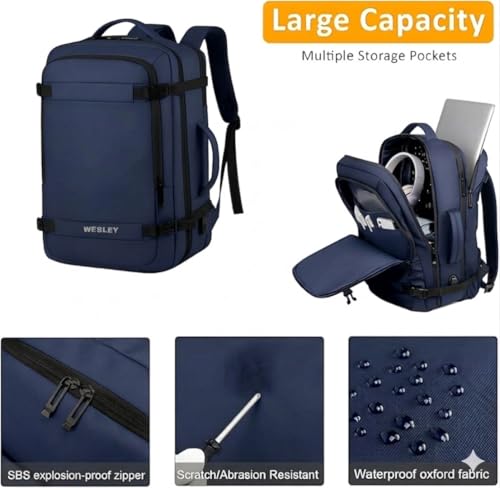 Image of Wesley Luxur 45 Ltrs Overnighter Expandable Travel Laptop Backpack, Flight Cabin Approved Carry On with 16 inch Laptop Compartment, Anti Theft business /Travel /Weekender /college Bags for Men Women