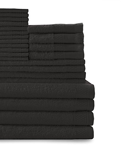 Baltic Linen Multi Count 100% Cotton Towels, 4 Bath Towels, 4 Hand Towels, 4 Fringed Fingertips, 12 Washcloths, Black, 24 Piece Set,353624380