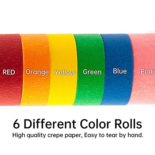 Quassi Colored Masking Tape, No Residue Painters Tape 6 Colors, Vibrant Rainbow Color For Artist Teacher, Arts And Crafts Diy, 1 Inch By 15 Yards, 6 Rolls #TOP5