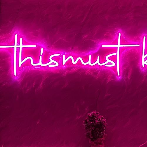 Image of This Must Be the Place Neon Signs 80.5 inch x 14.3 inch Pink LED Light Up Signs for Wall Decor | This Must Be The Place Sign for Bar Cafe Man Cave Anniversaries Wedding Backdrop