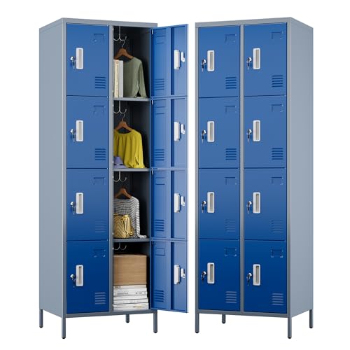 Aobabo - Aobabo 185H*60W*45D CM Metal Storage Lockers with Lock and Handles, 2x4 Steel Lockers for Employees,Gym,Bedroom,School,Blue and Grey,Assembly Required
