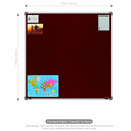 Image of Scholar Art Metis 4x4 Feet Fabric Pin-up Board for Home, Office & School | High Strength Velvet Cloth + High Density Soft Board for Pinning Photos, Sticky Notes & Reminders (Maroon)