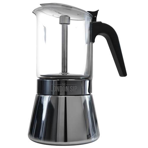Image of The London Sip Glass and Stainless Steel Stovetop Espresso Maker, Moka Pot Italian Coffee Percolator, Large (15.2 oz)