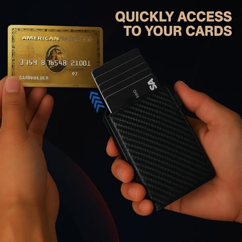 Slim RFID Wallet for Men – Minimalist Bifold with Money Clip & Pop-Up Card Holder, Carbon Fiber Design, Secure RFID Blocking, Stylish Front Pocket Wallet with Gift Box3
