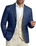 Men's Blazer Business Casual Sport Coats Plaid Stripes Two Buttons Blazer Slim Fit Suit Jacket Dark Blue Small
