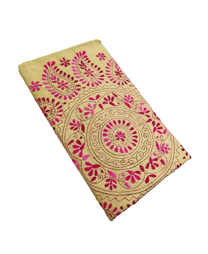Image of SHRISTI CLOTHINGS Women's Hand Embroidered Cotton Silk Kantha Stitch Saree with Blouse Piece (SB420324 SWD55)