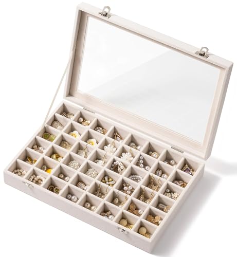 Consejos para Comprar Expositores y envases para bisutería los 10 mejores. 45 Organizador de aretes de 48 compartimentos: bandeja de joyería de terciopelo con tapa de vidrio transparente, caja de joyería para aretes, anillos, collares, soporte para...