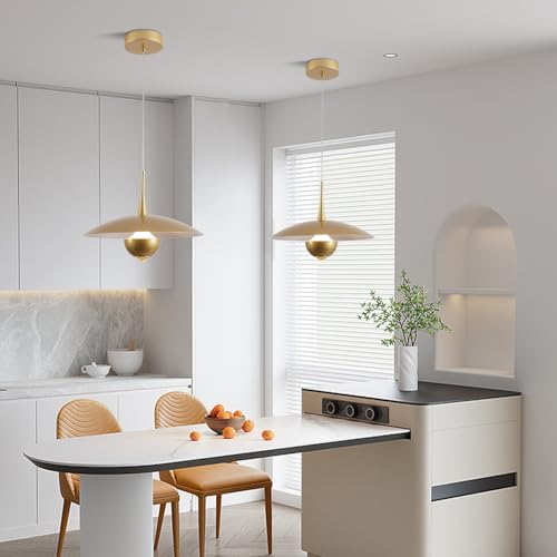 Image of Vintage Led Pendant Light Farmhouse Gold Metal Ceiling Lights Mid Century Modern Pendant Lighting Industrial Large Pendant Light for Kitchen Island Bedroom