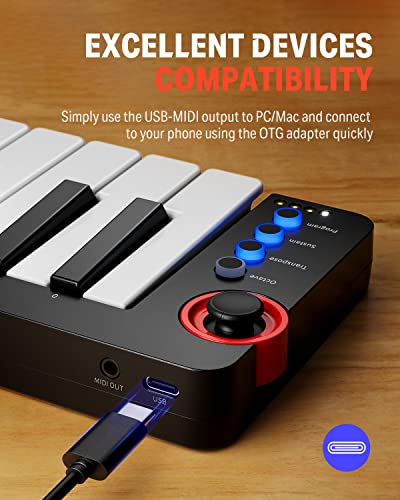 Image of Donner Mini MIDI Keyboard N-25, 25 Key MIDI Controller Gifts for Beginners with Velocity-Sensitive Mini Keys Light-up Rocker Music Production Software, Small USB Controlador with 40 Teaching Courses