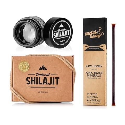 NATURAL SHILAJIT Resin - 20 Gram Shilajit Supplement with Fulvic Acid & Trace Minerals & Shilajit Honey Sticks 7 Count Cover