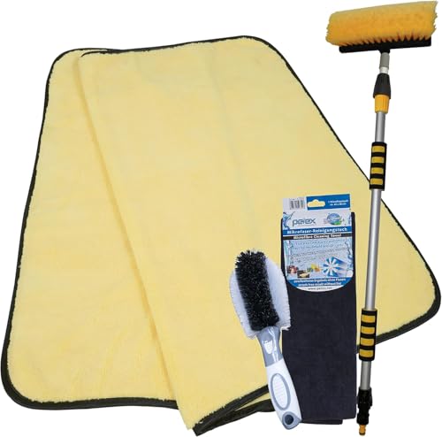 Kit nettoyage voiture complet PETEX brosse jantes et chiffons microfibre carrosserie