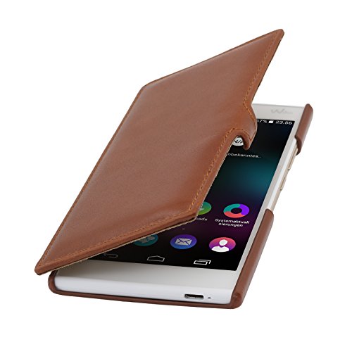 STILGUT® Book Type Housse, étui, Coque en Cuir avec Clip pour Wiko Ridge 4G, en Cognac