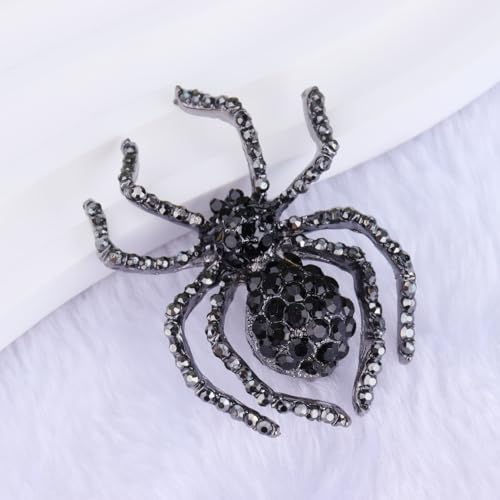 Image of Rhinestone Spider Brooch for Women Men Gold Plated Fashion Crystal Vintage Brooch Green Black Large Insect Animal Lapel Pin Creative Dress Accessories Theme Party Jewelry Gift Father's Day Halloween