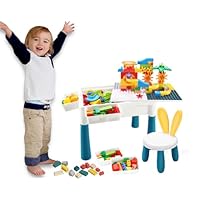 sobebear 5-in-1 Multi Functional Table and Chair Set Building Block Table Puzzle Educational & Fun Learning Game Toy,Portable,Lightweight,Game Table with Stool for Boys & Girls,Suitable for 3+ Years