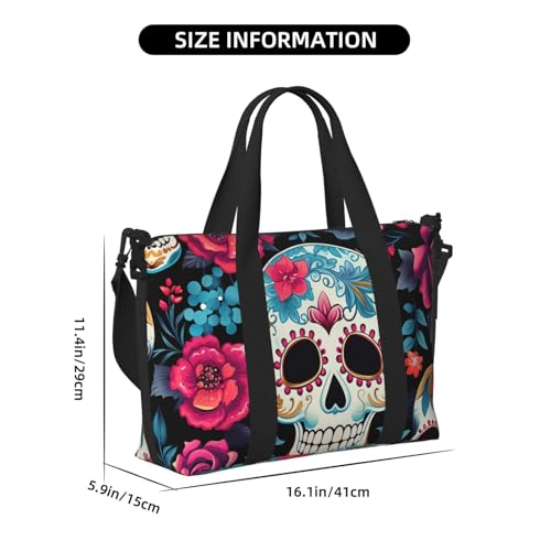 Sugar Skeleton Travel Duffel Bag Day of the Dead Carry On Tote Bag for Women Large Shoulder Weekender Overnight Bag Sports Gym Bag4