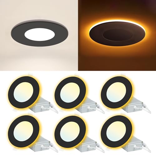 6 Pack Black Recessed Lighting with 4 Inch Night Light, Canless Ultra Thin Wafer Downlight Pot Indoor Exterior Soffit Li - Detailed View