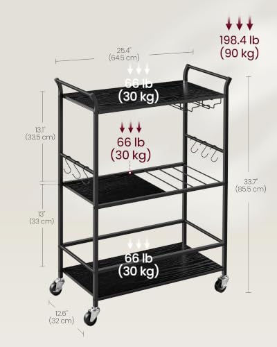 Image of VASAGLE Bar Cart with Wheels, Drink Cart with Wine Rack and Glass Holder