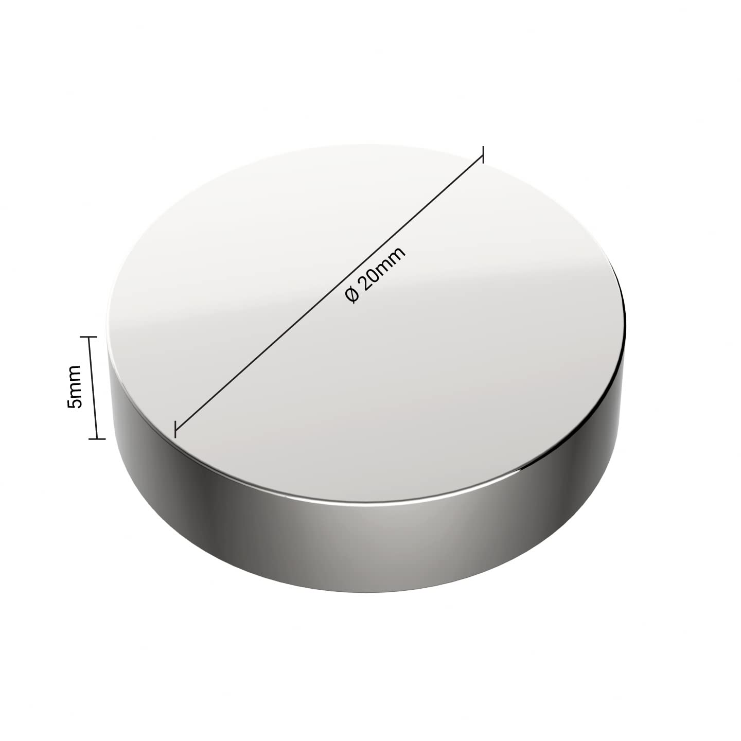 10 Stück Neodym Power Magnet silber - Scheibenmagnet extra stark rund - Durchmesser 20x5mm hoch - starke Magneten Supermagnet - Haftkraft ca. 9kg - für Magnettafel, Werkstatt