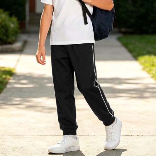 Boys Athletic Pants Casual Side Stripe Elastic Waist Cotton Sweatpants - image 3
