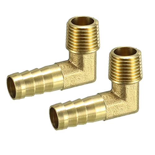 QUARKZMAN Raccordi in Ottone 10mm Spina 3/8 PT Maschio Filettatura 90 Grado Raccordo Flessibile Gomito Connettori Accoppiatore per Tubo Flessibile Collegamento Giardino [2 Pezzi, Tono Oro]