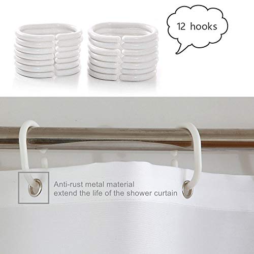 Shower Curtain Waterproof & Mould Resistant Premium Hotel Quality Polyester Bathtub Curtain Weighted Hem & Rust-Proof Grommets 180 x 180 cm with 12 Hooks