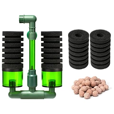 DaToo Aquarium Sponge Filter Fish Tank Foam Filter Quiet Submersible Bio Sponge Filter with 2 Spare Sponges and 1 Bag of Bio Ceramic Media Balls Cover