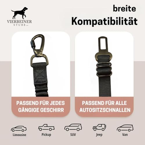 VierbeinerStube® Hundegurt fürs Auto – Sicherheitsgurt mit 360° Karabiner – Für alle Hunderassen & Fahrzeugtypen – Länge 50–80 cm