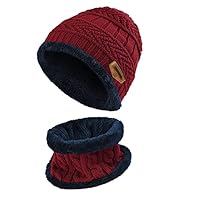 Kids Winter Hat Scarf Gloves Set - Warm Thermal Knitted Beanie Cap Snood Neck Warmer Touchscreen Anti-slip Mitten Outdoor Sports Soft Fleece Lining Elastic for Children Boys Girls Aged 5-10