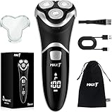 MAX-T Electric Razor for Men with Pop-Up Trimmer, IPX7 Waterproof Electric Shaver, 3D Rotary Shaver, Rechargeable Cordless Shavers for Men, Type-C, 120Mins Runtime, Plug & Play