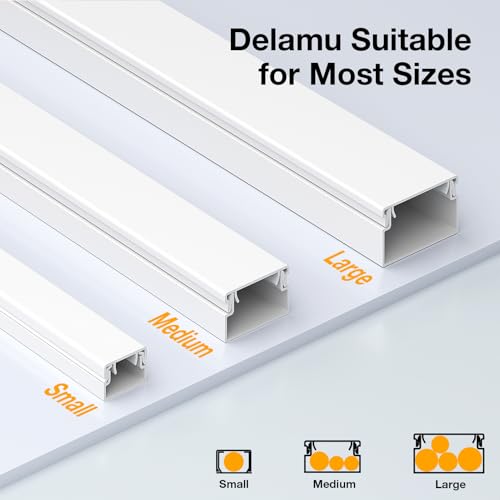 Delamu Cord Hider, 63in Wire Covers for 3-4 Cords on Wall, Premium Cable Hider Cord Covers for Wires, Cable Management Wire Hiders for TV, Cable Raceway Kit, W1.18x H0.6in, White