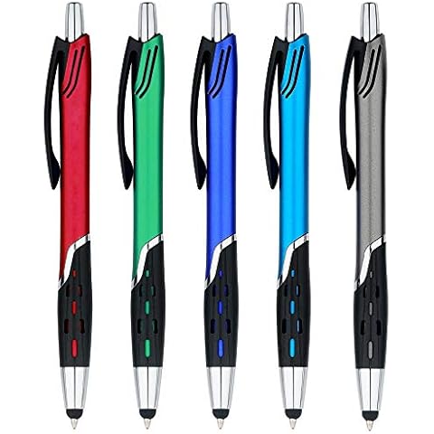 Stylus Pens - 2 in 1 Touch Screen & Writing Pen, Sensitive Stylus Tip - For Your iPad, iPhone, Kindle, Nook, Samsung Galaxy & More - Assorted Colors, 5 Pack Cover