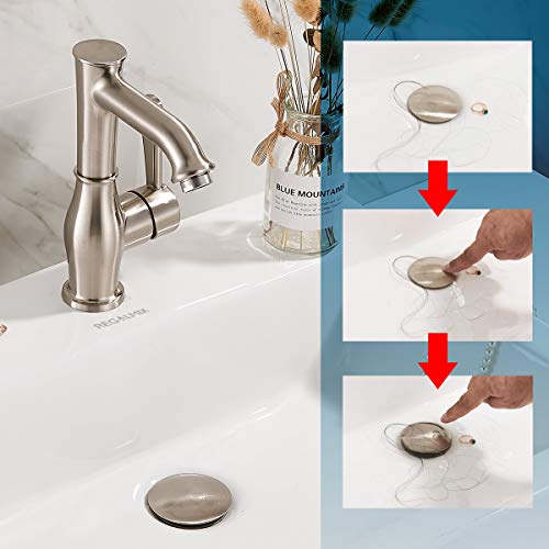 Image of REGALMIX Bathroom Sink Drain, Vessel Sink Pop Up Drain With Detachable Basket Stopper,Anti-Explosion And Anti-Clogging Drain Strainer, Sink Drain Assembly Without Overflow Brushed Nickel, RWF082B