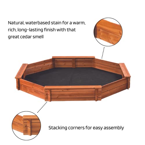 Octagon Wooden Cedar Sand Box W Seat Boards | Eco-Friendly Cover & Ground Liner | 84" X 78" X 9" | 3/4" Cedar Boards | Easy Diy Assembly | Holds 800+ Lbs Of Sand | Natural Cedar Beauty Built To Last #TOP4