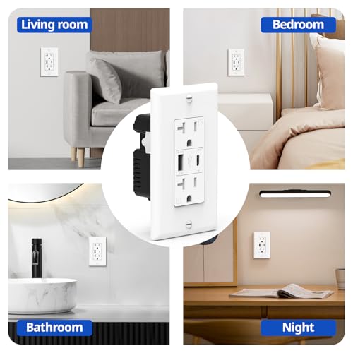 ThunderWay USB Charger Wall Outlet, USB Receptacle with Type A & Type C USB Ports, 20 Amp Duplex Tamper Resistant Receptacle Plug, Wall Plate Included, ETL Listed, White, 10 Pack by ThunderWay - Image 7