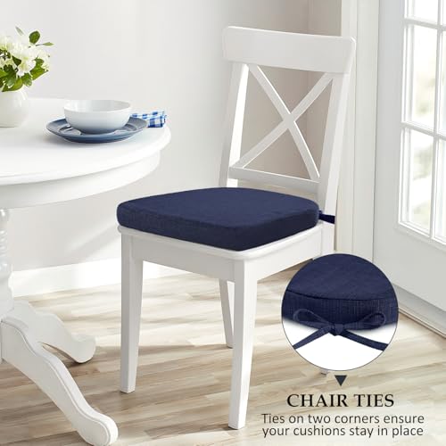 Image of Wellsin Chair Cushions for Dining Chairs 4 Pack - Kitchen Chair Cushions with Ties and Non-Slip Backing - Dining Chair Pads 16 inchX16 inchX2 inch, Navy
