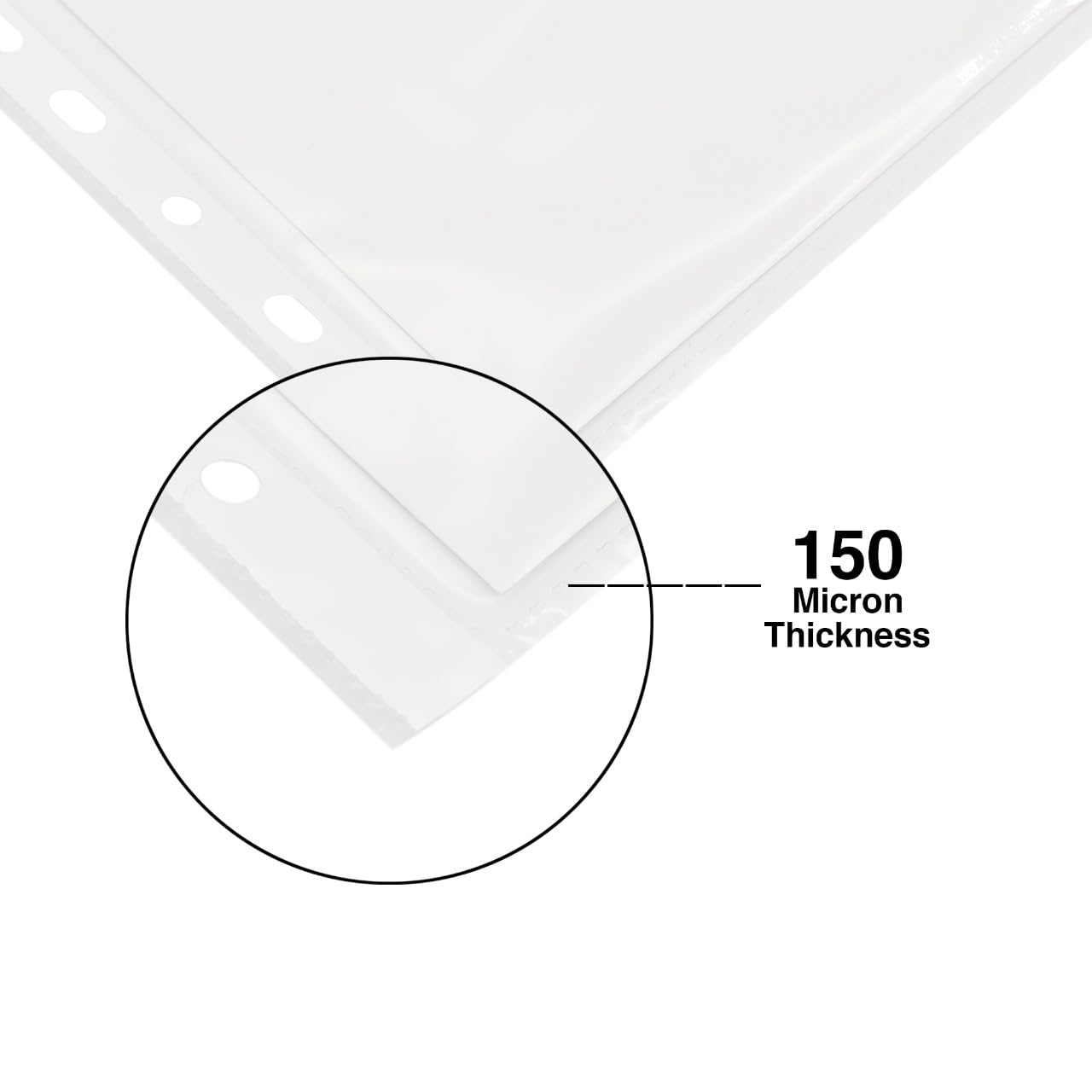 Buzz Cool Buste trasparenti per documenti, 150 micron, impermeabili, fogli trasparenti con 11 fori, per cartelle ad anelli perforati per documenti (50 pezzi)