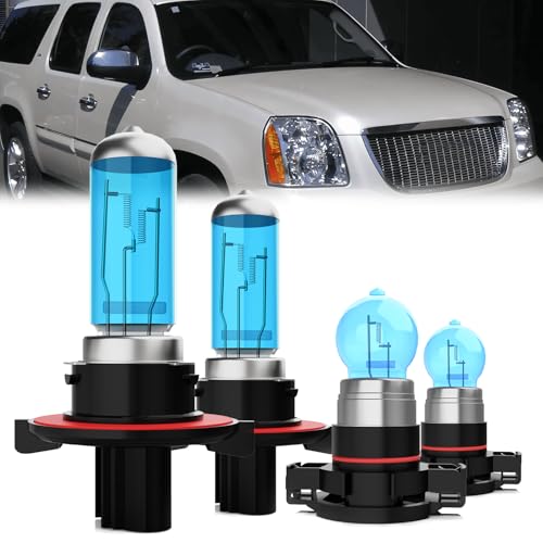 Image of Headlight Bulbs Compatible With GMC Yukon XL 1500 2500 2007-2014, 9008 /H13 High Low Beam + H16 /5202 Fog Lights Halogen Light Bulb Combo, Super Bright 6000K White, Plug and Play, Pack of 4