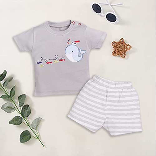Image of BABY GO 100% Pure Cotton Kids T-Shirt &Shorts for Baby Boys (3-6 Months, GREY)