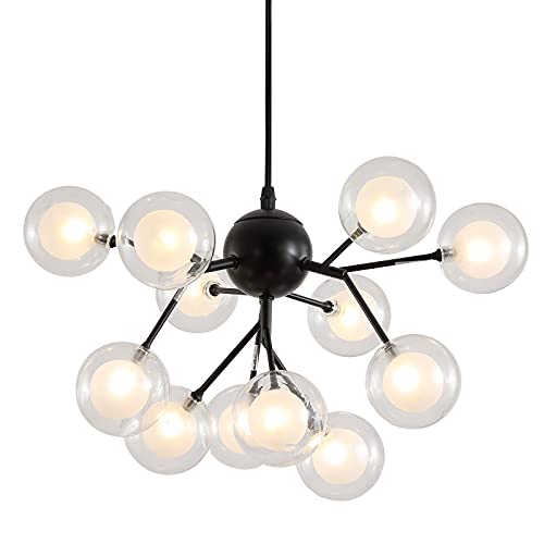 KAIQI Sputnik Chandelier Modern Pendant Light 12 Lights Mid Century Chandeliers Matte Black Industrial Retro Adjustable Pendant Hanging Light Fixture for Living Dining Room Kitchen