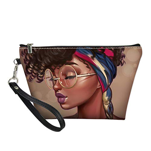 Freewander Portable Cosmetic Bag Waterproof Makeup Bag Large Capacity PU Leather Travel Case Zipper Clutch Birthday Gift (African Girl 6)