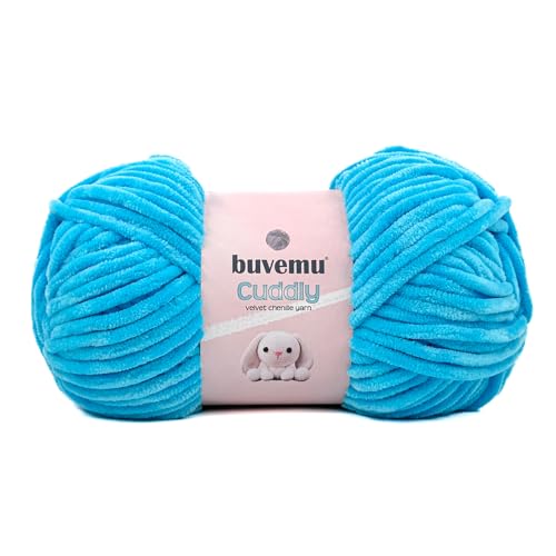 Image of Cuddly Velvet Chenille Yarn, Super Soft Fluffy Bulky for Knitting Crocheting Crafting Blanket Amigurumi, Durable for Shedding, 100 Gram (3.53 Ounces) 109 Yards (100 Meters) (Cyan Blue)