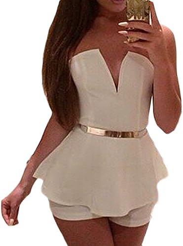 Vakind® Women's Rayon Sexy Peplum Sleeveless Bandage Jumpsuits (XL=US10, White)