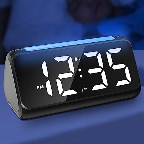 Digital Alarm Clock for Bedrooms, Netzu Bedside Alarm Clocks with 8 Color Night Light, Large LED Display, Dual Alarm, Dimmer, USB Charger Port, Clock for Kids,Teens, Seniors (Upgrade) (Black)