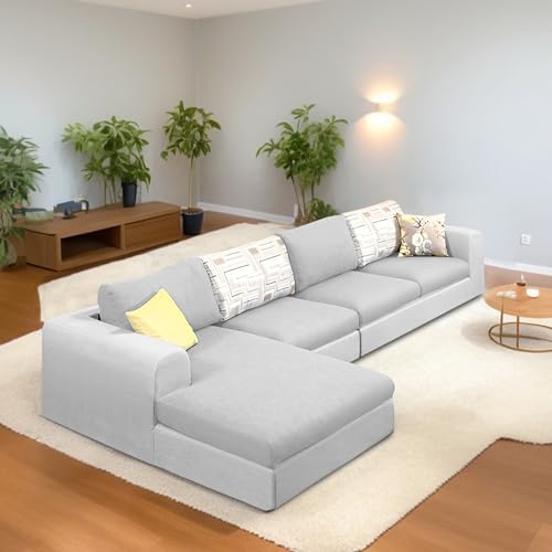 Image of Koza LHS 6 Seater L Shape Sofa Set for Living Room (Grey Fabric) Premium Fabric Sofa