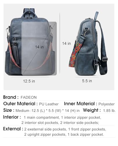 Image of FADEON Leather Backpack Purse for Women Designer Travel Backpack Purses PU Fashion Ladies Shoulder Bag with Tassel