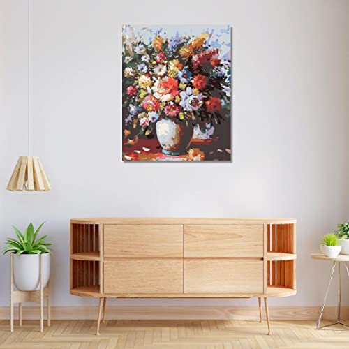 Image of RANGOLI 100% Cotton Stretched Canvas Painting 400 GSM, Framed Flower Vase Abstract Wall Art for Living Room, 3D Paintings for Wall Decor (16 x 23 Inch With Frame)